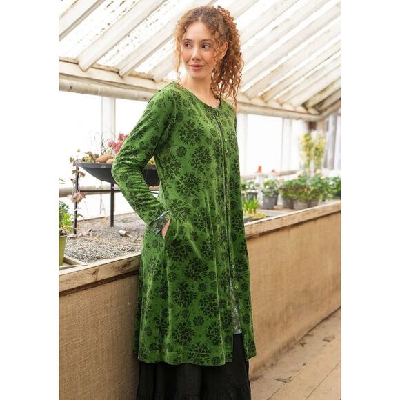 Gudrun Sjoden Dresses & Skirts - Gudrun Sjoden Velour Selma Button Dress Green Lagenlook Minimalist Size Medium